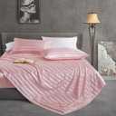 Manyshofu Blush Pink Satin Striped Sheets - 4Pcs Satin Sheets Queen Size, Cooling Silky Satin Bed Sheets Luxury Bedding Sheet Set(1 Satin Fitted Sheet, 1 Satin Flat Sheet, 2 Satin Pillow Cases)
