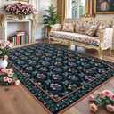 5x7 Area Rugs for Living Room, Washable Rug for Bedroom Girl with Coquette Bow Floral Pattern Non Slip Low-Pile Stain Resistant Throw Carpet for Dining Room Dorm Nursery, Dark Blue