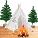4 Pcs Camping Themed Party Decoration Set Camping Tent Themed Backdrop Photography Tent Nature Decor Include 1 Tent 1 3D Decorative Cardboard Campfire 2 PineTrees for Camping Party, 21 x 20 x 16 inches
