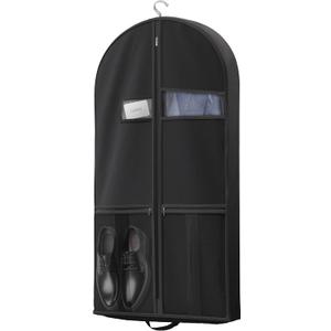 43" Travel Garment Bag with Accessories Zipper Pocket, Heavy Duty Suit Bag for Suits, Tuxedos, Dresses, Coats, Black, 1 pack