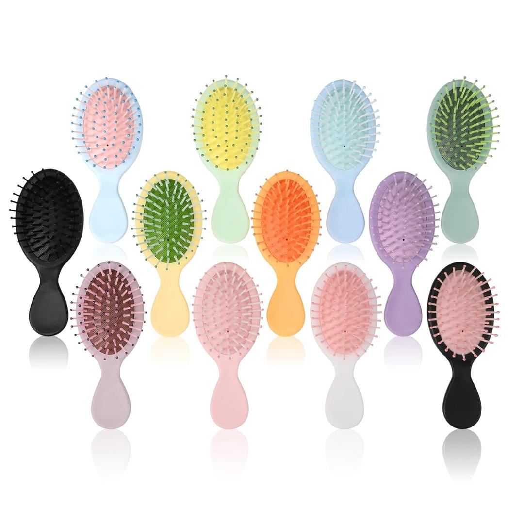12 Pack Mini Wet Hair Brush Travel Detangling Brush for Most Hair Types with Ease Knots Without Tears or Breakage, 12 colors