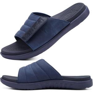 ONCAI Mens Sandals Adjustable Straps Orthotic Plantar Fasciitis Open Toe Athletic Sport Slides with Soft Comfy Arch Support Footbed  (13, Dark Blue)