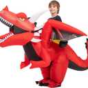 Inflatable Dragon Costume Ride On Halloween Blow Up Costumes for Themed Party Dress Up Cosplay Red (Kids)