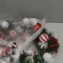 Pre-Lit Artificial Christmas Wreath 24Inch, Christmas Door Decorations Wreath with 50LED Warm Lights, Christmas Balls, Pine Needles, and Red Berries for Front Door Wall Windows X-mas Ornament