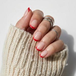 Glamnetic Press On Nails - Hotline Red | Super Short Fake Nails in Fiery Red French Tips on Semi-Transparent Base in a Glazed Finish | 15 Sizes - 30 Nail Kit with Glue (1N - Sugar Bb)