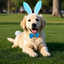 Easter Costumes for Dogs Rbenxia 3PCS Dog Bunny Ears Bowtie and Bunny Tail | Easter Dog Outfit Clothes for Easter Party Accessory Rabbit Ears Cute Festive Designs Celebration Halloween Cosplay Party