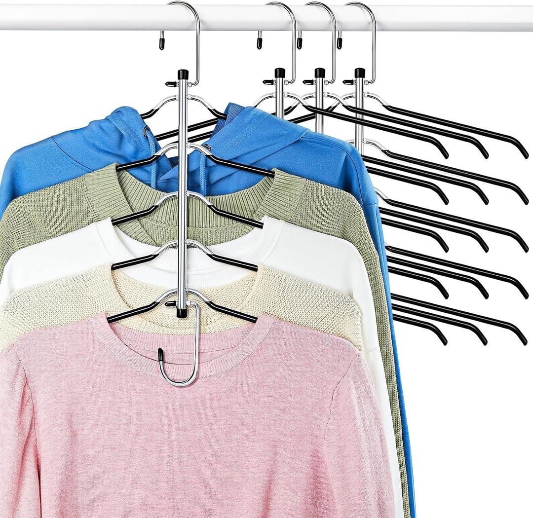 Clothes Hangers Space Saving Shirt Hangers, Lomrsiul Non Slip PVC Coating Multi Blouse Hangers Shirt Organizer for Closet Organizers and Storage for T Shirt Sweater Hoodie Coat Dress Black 4 Pack, 17.4 x 16.54 x 0.51 inches