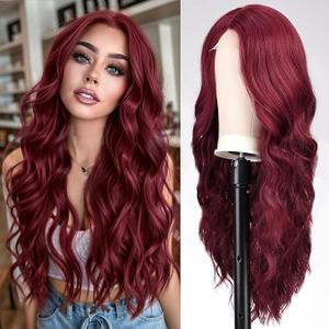 Long  Red Wavy Wig for Women Lace Front Wigs Natural Looking 30 Inch Middle Part Curly Wig Heat Resistant Synthetic Wigs for Daily Party Use