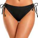 Zmart String Tie Side Bikini Bottoms - Women Full Coverage Swimsuit Bottom Mid Rise Mid Waist Swim Bathing Suit Bottom (Large, Black)