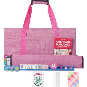 American Mahjong Set,166 Quality Acrylic Tiles with Colorful Prints, 4 All-in-One Color Rack/Pushers, Complete Mahjong Game Set with Carrying Bag (Pink)