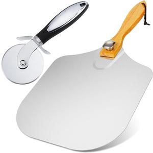 Pizza Peel 12 x 14inches, Pizza Paddle Pizza Spatula Shovel Pizza Cutter, Pizza Peel with Foldable Wood Handle, Aluminum Pizza Turner Peel Tools Making Accessories for Baking Pizza Bread