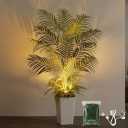5FT Artificial Areca Palm Tree | USB Wired LED Spotlight, Tall White Planter, 3 Removable Grass Branches & Moss Included | Lifelike Fake Tropical Indoor Plant for Living Room Bedroom Office