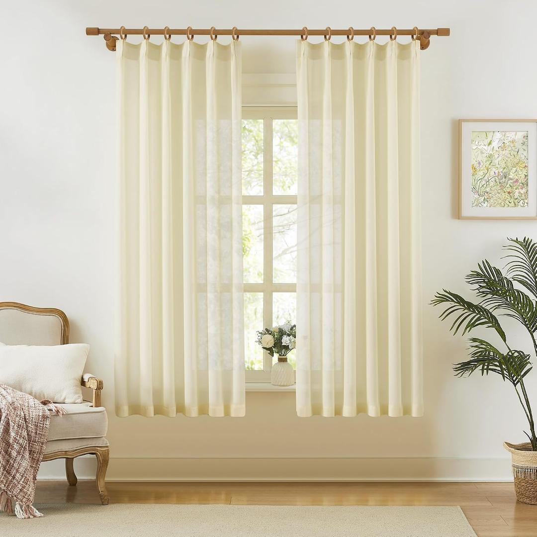 KangBang Pinch Pleated Sheer Curtains 72 Inches Long 2 Panels, 42"W x 72"L