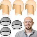 6 Pcs Bald Caps Makeup Latex Bald Head Wig Cap Cosplay Makeup Costume Accessories for Women Men, Beige and Black