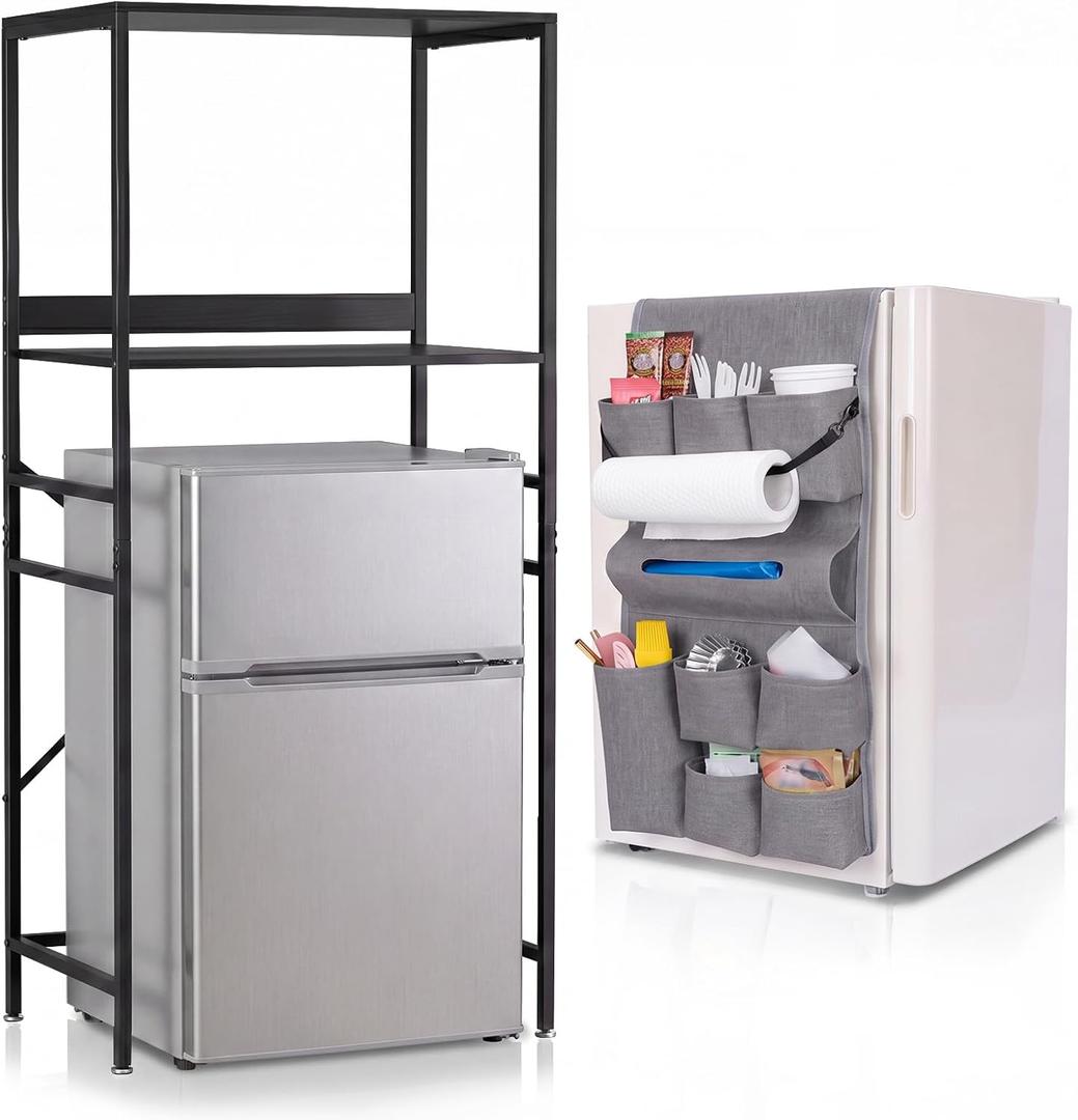 Weysat Dorm Essentials 1 Pcs Mini Fridge and Microwave Stand for Dorm 1 Pcs Mini Fridge Organizer over the Refrigerator Storage Organizer for Home Office School Kitchen (Gray), about 53.1 x 23.6 x 15.7 inches/ 135 x 60 x 40 cm