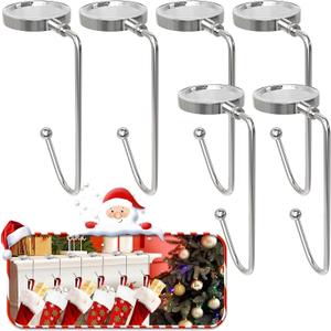 Christmas Stocking Holders for Mantle, 6 Pack Mantel Stocking Hangers Metal Hooks for Fireplace Christmas Xmas Party Decoration (Silver)