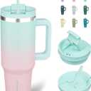 BJPKPK Tumbler With Handle And Straw 40oz Insulated Tumbler Cups With Lid Stainless Steel Travel Coffee Mug,Bubble Gum