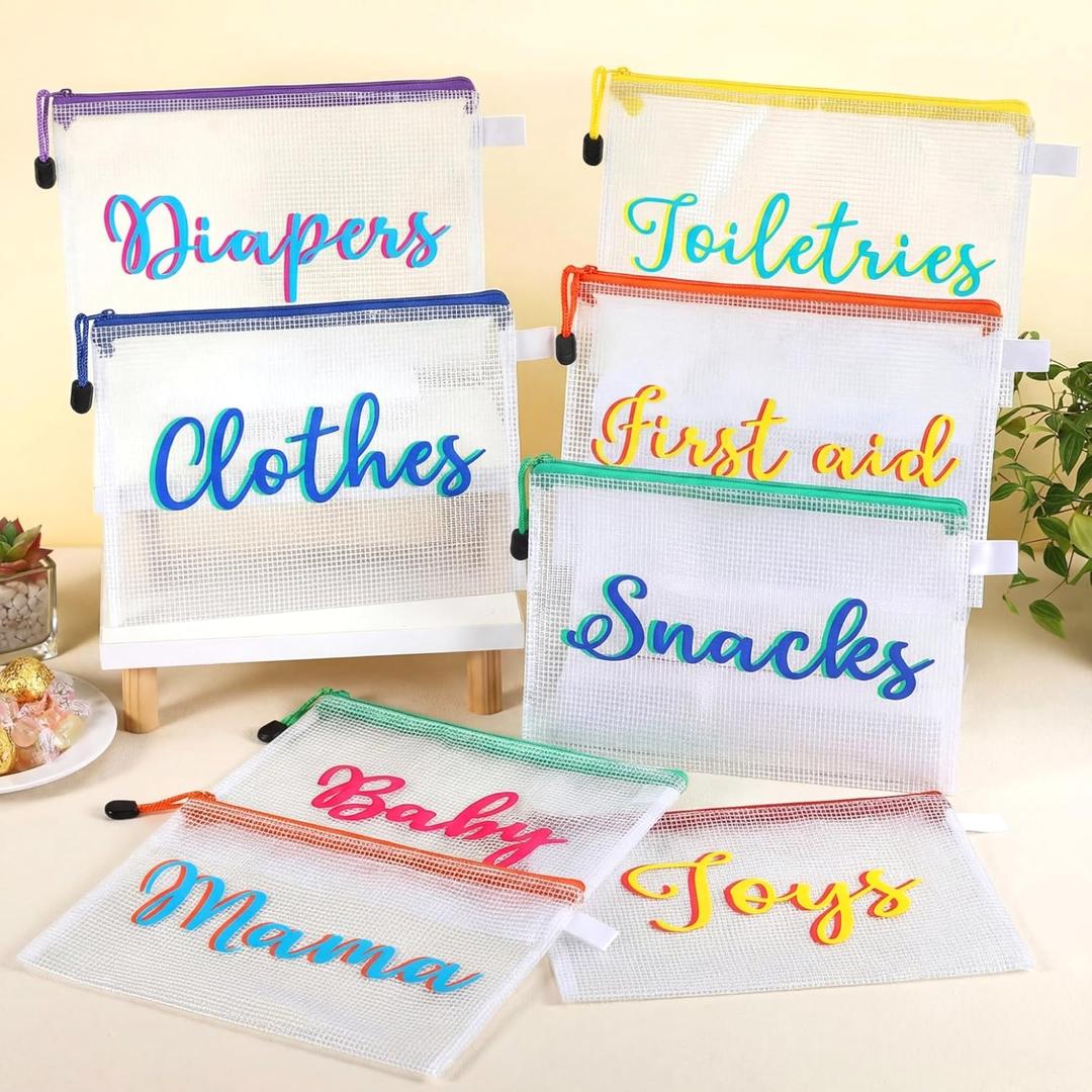 Aliceset 8 Pcs Large Hospital Bags for Labor and Delivery Diaper Bags Waterproof Reusable Diaper Pouches Organizing Pouches Zipper Pouch for Mommy Nursing Toiletry Storage Baby Shower Gifts (13.2" x 9.45")