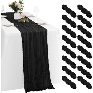 16 Pack Black Cheesecloth Table Runners 20x120 Inch Gauze Table Runner Cheese Cloth 10FT Black Table Runner Rustic Sheer Runner for Wedding Baby Shower Birthday Party Table Decor