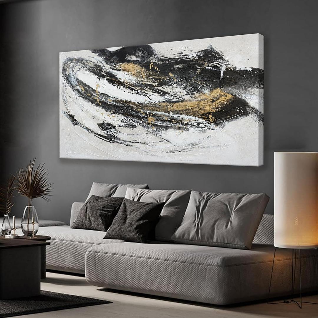 Canvas Wall Art Decor Large Canvas Wall Art For Living Room Black and Gold Wall Art Decor Abstract Art Decoration Art Work Abstract Wall Art Prints for Bedroom Office Kitchen Wall Decor 29" x 58" (29L" x 58W", Black and White)