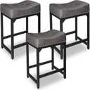 Counter Height Bar Stools Set of 3, Stools for Kitchen Island Set of 3, 24 Inch Counter Stool Saddle Backless Barstools for Kitchen Counter -Grey 