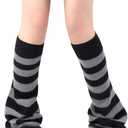 Olreco Leg Warmers Kawaii Leg Warmers Y2K Harajuku Legs Warmer for Girls Women Gyaru Cutecore Lolita Accessories Gothic Socks (One Size, B Black & Gray Stripes Flared)