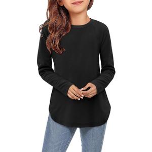 storeofbaby Girls Casual Long Sleeve Shirts Round Neck Tops Loose Fit Tunic Blouses, Size XXL