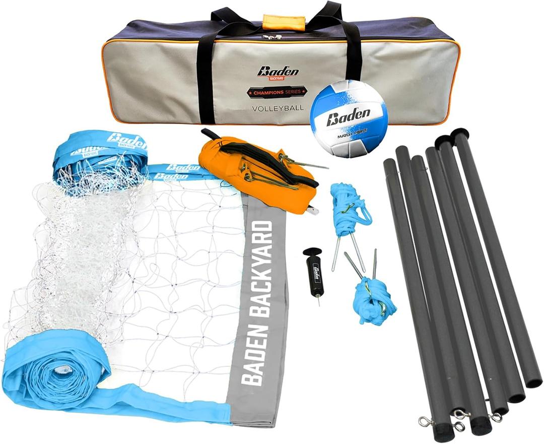 Baden Volleyball Net Set, Volleyball Bag, Adjustable Poles, & Boundary Lines, Portable Volleyball Net for Backyard or Outdoor Activities for Men, Women & Kids, 1-Pack