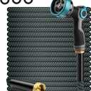 50FT Non-Expandable Garden Hose, Lightweight Kink-Free Water Hose with 10-Pattern Spray Nozzle, 3/4" Brass Connectors, Leak-Proof Abrasion Resistant Flexible Hose for Lawn, Yard, Car Washing