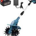 21v Cordless Tiller, 8-Inch Wide 4.0 Ah Battery Powered Garden Cultivator, Cultivator with Steel Tines and Battery Capacity Display, Rototiller for Lawn/Gardening/Soil Cultivation (Blue) by Shintyool