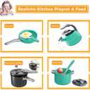 Bruvoalon 32Pcs Kids Play Kitchen Toys Set, Toddlers Pretend Cooking Playset Accessories with Pots Pans, Utensils Cookware, Foods, Canned Veges, Learning Gift for Kids Girls Boys (Green)