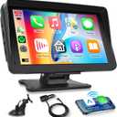 Wireless CarPlay Screen for Car, Rimoody 7 inch Touchscreen Portable Car Radio Car Stereo with Wireless Android Auto/Mirror Link/Bluetooth/FM/GPS/Voice Control/TF Card/AUX, for Cars, Trucks, SUVs