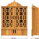 Wooden Pooja Mandir for Home with Doors - Temple Cabinet with LED Light and Storage Shelf for Hindu Worship, Living Room, Bedroom, Office