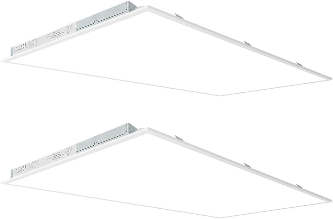 2x4 LED Flat Panel Light, 60W/50W/40W/30W/25W Adjustable, 5000K/4000K/3500K Selectable, 6600LM 0-10V Dimmable Drop Ceiling Lights, 100-277V ETL-Listed, 2-Pack