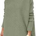 ANRABESS Women's Oversized Turtleneck Batwing Sleeve Spilt Casual Loose Knit Tunic Pullover Sweater Tops 2025 Fall Outfits (Gray, XS)