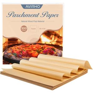 300 PCS Air Fryer Parchment Paper Liners, 8 Inch Unbleached Parchment Paper Sheets, Non Stick Square Baking Parchment Paper Steamer Liner for Air Fryers Baking Cooking Oven