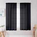 OWENIE Crushed Black Sheer Curtains - 63 Inch Length, 2 Panels Set for Bedroom, Rod Pocket, Light Filtering Semi Sheers, Crinkled Curtains for Small Window, 42" Wide