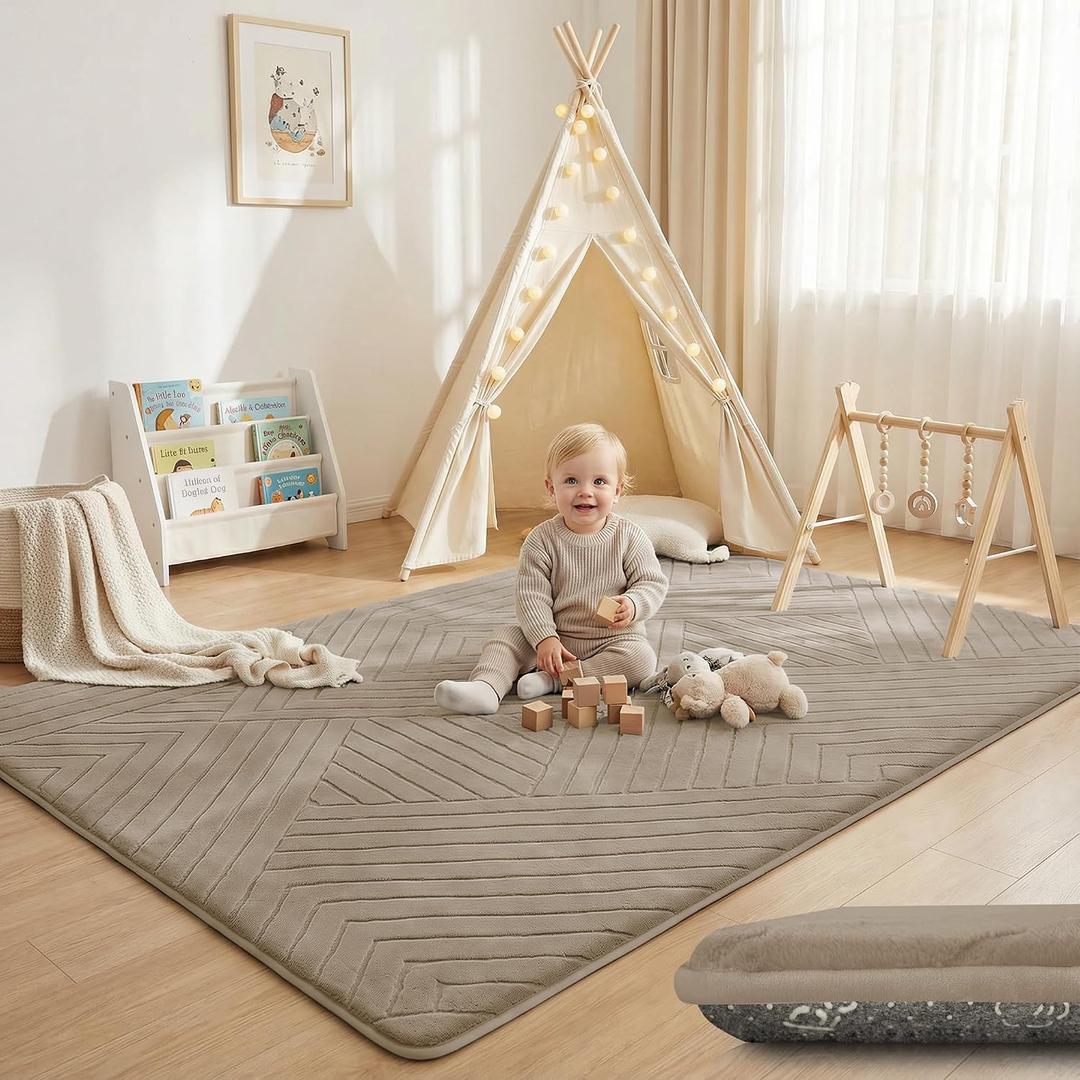 Baby Play Mat for Floor 1.3" Thick Foam Padded Area Rug 79"x 158" (Brown)