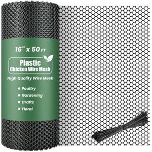 Toolterritary Plastic Wire Mesh,16IN x 50FT Chicken Wire Fencing for Floral Arrangements, Chicken Wire Mesh for Crafts with 100 Pcs Zip Ties, Garden Netting for Dogs, Deer, Poultry