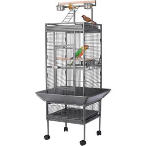 HSM 62 Inch Wrought Iron Large Bird Flight Cage with Rolling Stand for African Grey Parrot Cockatiel Sun Parakeet Conure Lovebird Canary