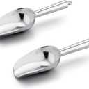 E-far 6 Ounce Ice Scoop Set of 2, Small Stainless Steel Scoops for Ice Cube/Candy/Flour/Sugar, Metal Utility Scoops for Canisters, Baking, Kitchen Pantry, Rust Free & Dishwasher Safe