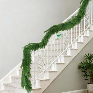 Extra Full 15FT Christmas Norfolk Pine Garland, Greenery Real Touch Decorations for Mantle Table Staircase Fireplace Mantel Porch Banister Holiday Home Winter Faux Xmas Indoor Outdoor Decor