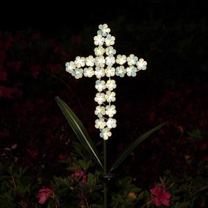 Solar Cross Garden Stake Outdoor Lights, 40 Inch Solar Powered Cross Lights Stake with 24 LED Decorative Flower Lights for Remembrance Gifts
