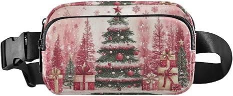 Christmas Fanny Pack Pinks Christmas Tree Snowflakes Waistpack for Men and Women Everywhere Belt Bag Crossbody Daypack Trendy Sling Chest Bag with Adjustable Strap Salerdon Cross Bag Satchel