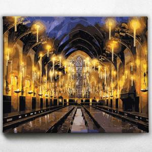 CRAFTHUB Harry Potter Painting by Numbers Kit - The Great Hall - Canva Without Frame. Wood Brush Set*4 with Hook, 18-24 Colors, A4 Paper Guider