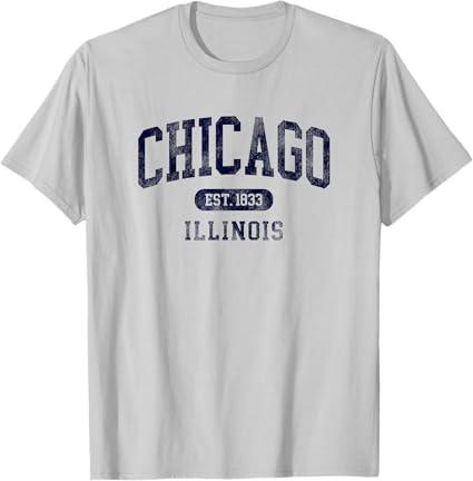 Vintage Chicago Illinois Est 1833 Retro Throwback Souvenir T-Shirt (Small, Grey)