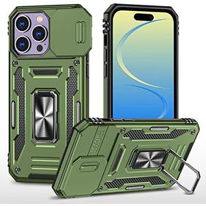 UKLCCU Case for iPhone 14 Pro Max Phone Case with Kickstand, Built-in 360°Rotate Ring Stand Phone Case for iPhone 14 Pro Max (Olive Green)
