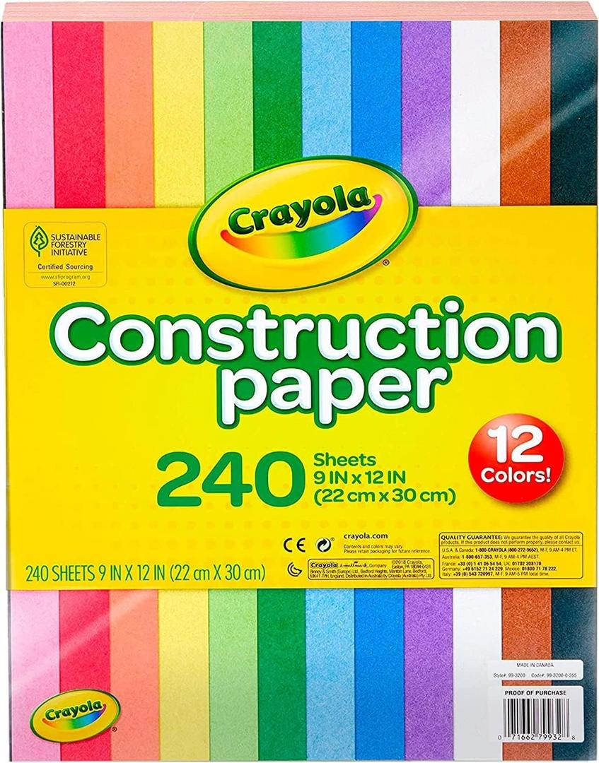Crayola Construction Paper, 12 Assorted Colors - 240 ct