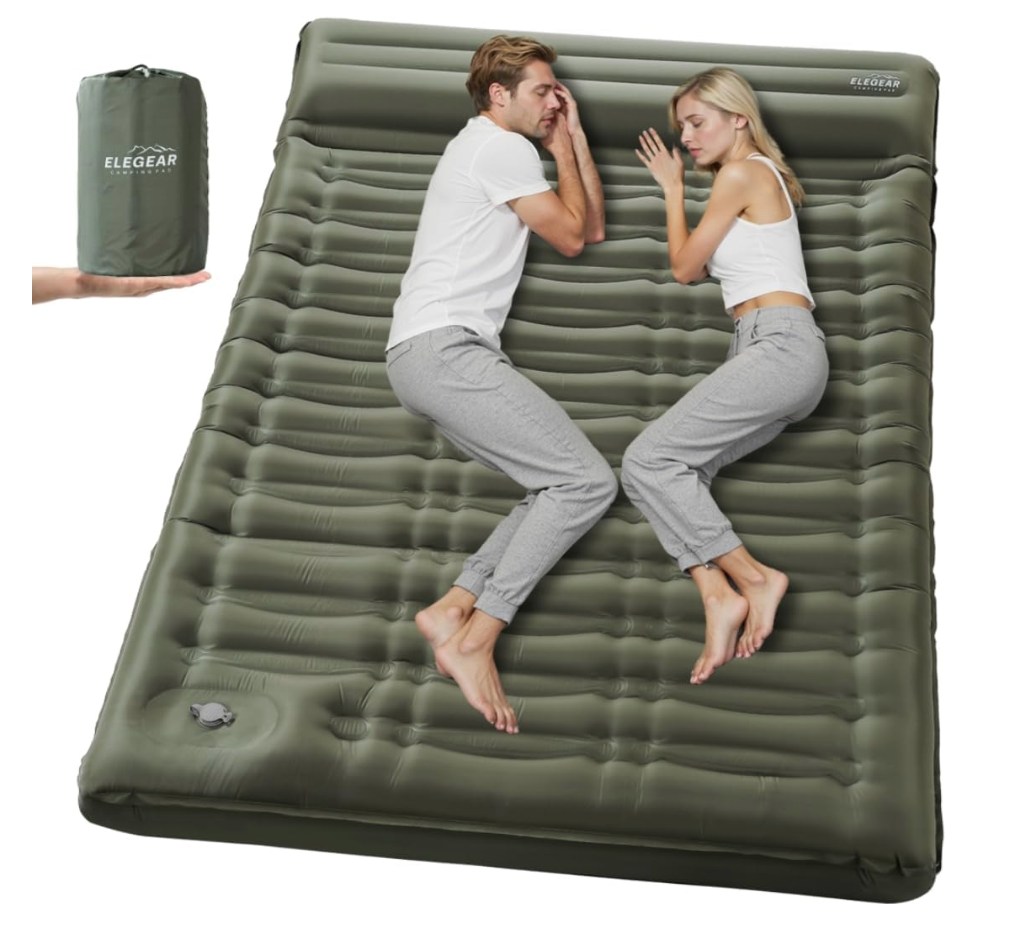 Elegear CumbreX™ Double Sleeping Pad for Camping, 5.5" Ultra-Thick Inflatable Camping Sleeping Pad 2 Person with Built-in Foot Pump, Portable Camping Sleeping Mat for Backpacking Hiking Tent, Full, grey