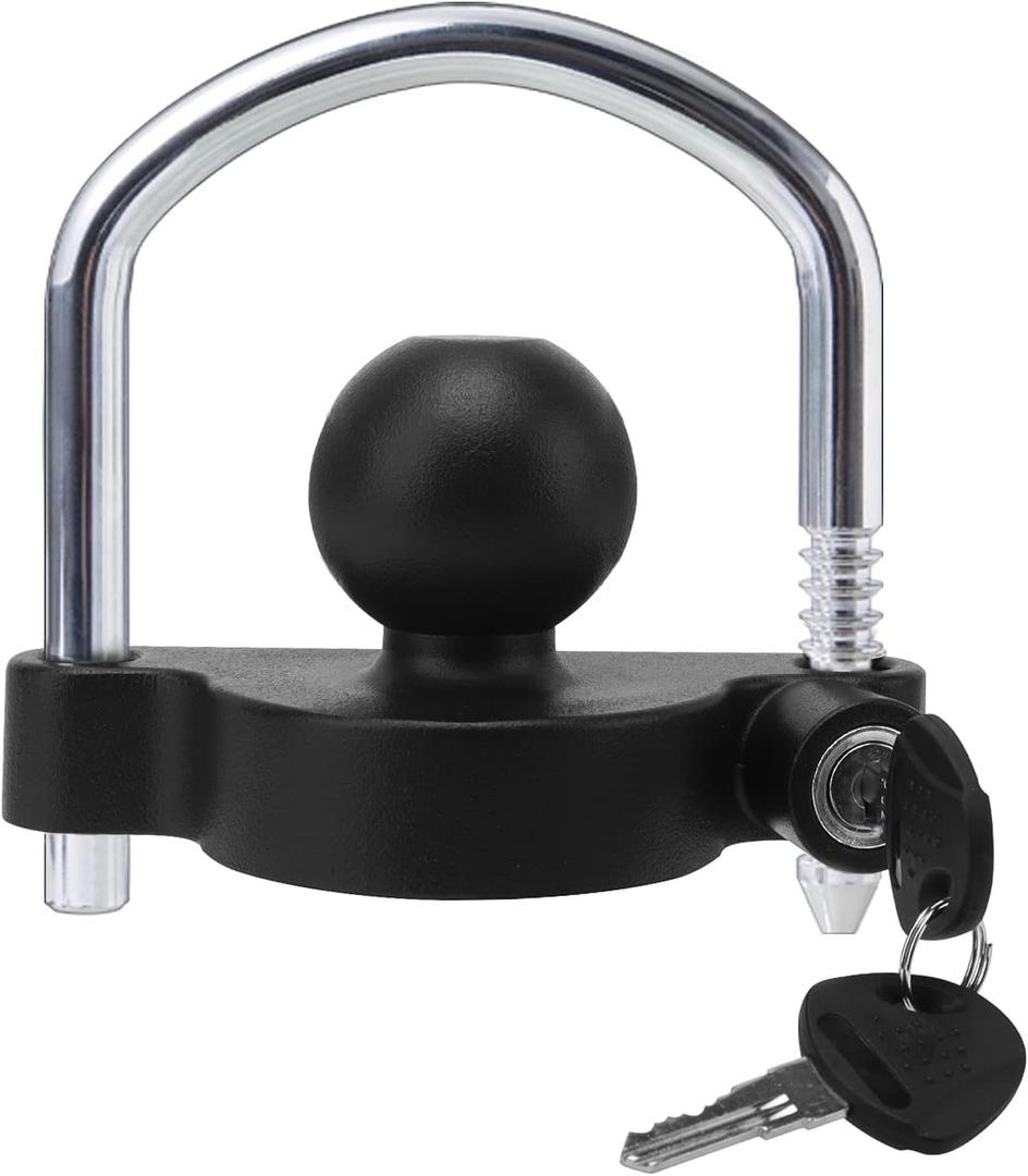 METOWARE Trailer Coupler Lock Universal Adjustable Heavy-Duty Steel Trailer Hitch Lock, Anti Theft Trailer Ball Lock Towing Lock for Towing Trailer Security Fits 1-7/8",2, 2-5/16" Coupler Black Matte